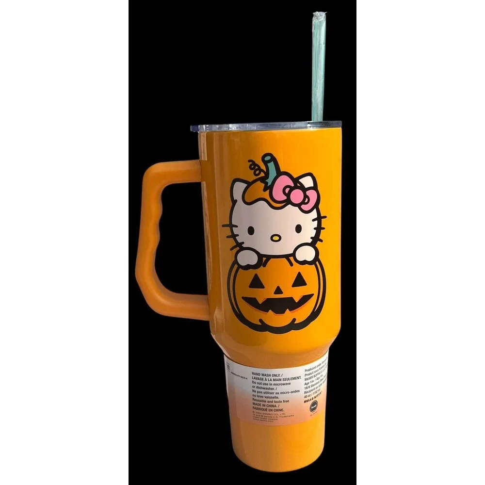Sanrio Hello Kitty in Pumpkin Halloween 40oz Stainless Steel Tumbler Cup w/Straw
